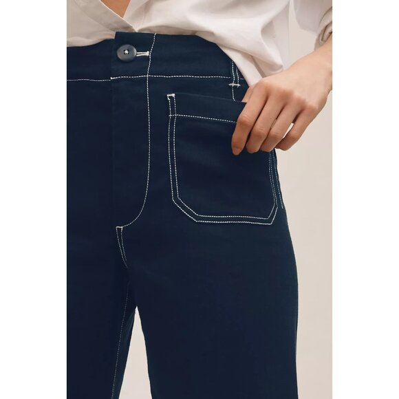 The Colette Contrast-Stitch Linen Crop Wide-Leg Pants by Maeve 34 - Picture 4 of 4